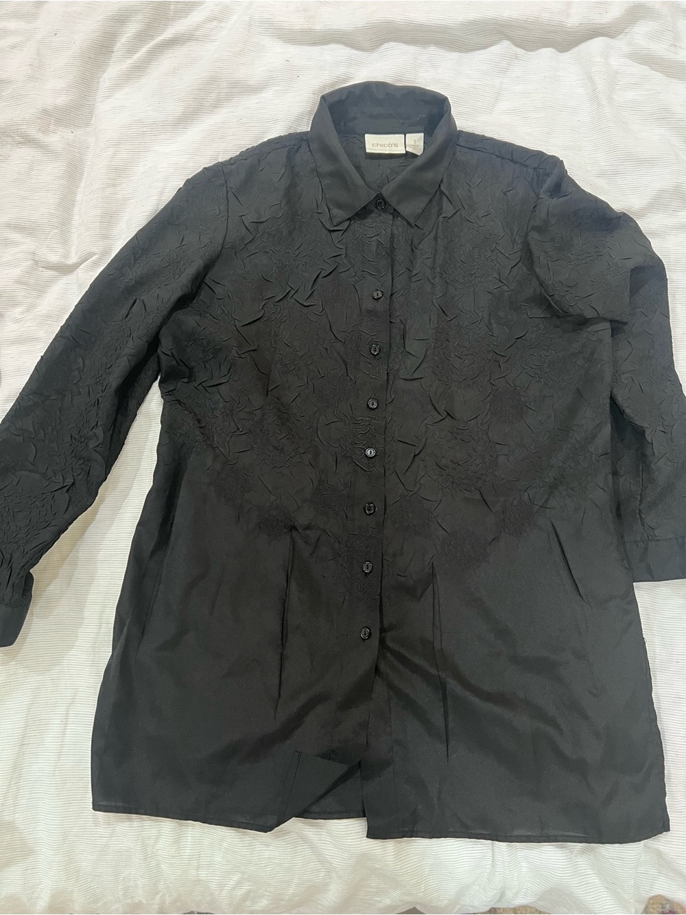 Chico's Black Textured Button-Front Tunic shirt